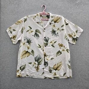 VINTAGE Royal Hawaiian Creations Men Button Up Shirt XL White Floral
